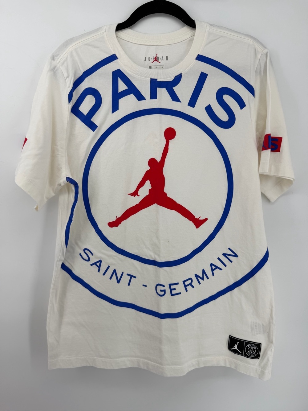 Jordan PSG Paris Saint Germain white t-shirt with red Jumpman logo L